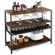 Wine rack table with 4 rows for 20 glasses and 14 wine bottles, featuring durable metal construction for kitchen or.
