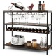 Wine rack table showcasing 3 open shelves and a durable metal frame, ideal for organizing drinks in any setting.