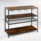 Wine rack table with 4 rows for 20 glasses, 3 open shelves, and a sturdy metal frame for kitchen or dining room use.