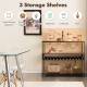 Wine rack table with 4 rows for 20 glasses, 14 bottle capacity, and 3 open shelves for versatile storage solutions.