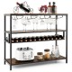 Wine rack table with 14-bottle capacity, showcasing a stylish design and ideal for displaying drinks and glassware.