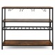Wine rack table featuring 4 rows for 20 glasses, 3 open shelves, and a sturdy metal frame for kitchen or dining use.