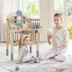 Kids play tool workbench with 8 wooden tools and 55 accessories, designed for toddlers with a 18" countertop height.