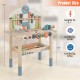 Kids play tool workbench with 8 wooden tools, 55 accessories, and a 18" height for toddlers, certified by ASTM and.