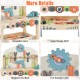 Kids play tool workbench featuring rotatable gears, a magnetic tool rack, and a large storage shelf for creative play.