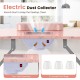 Manicure nail table in pink with built-in dust collector, USB LED lamp, and soft wrist pad for comfortable use.