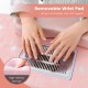 Removable wrist pad on pink manicure nail table, featuring high-density sponge for comfortable support during use.