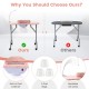 Manicure nail table in pink with built-in dust collector, USB LED lamp, and foldable design for easy transport.
