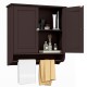 Wall mounted brown bathroom storage cabinet with adjustable shelves and practical towel bar for efficient organization.