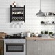 Wall-mounted wine rack with space for 10 bottles and 12 glasses, featuring a stylish wood grain design for kitchen.