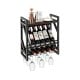 10-bottle wall mounted wine rack with glass holder, featuring a spacious top and slanted design for efficient storage.