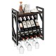 Wall-mounted wine rack for 10 bottles with glass holder, featuring a spacious top and durable metal frame for easy.