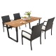 5-piece patio rattan dining set with acacia wood tabletop, ergonomic cushions, and umbrella hole, perfect for outdoor.