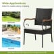 Single patio dining chair with PE rattan and acacia wood armrests, perfect for poolside or backyard relaxation.