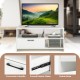 Modern media console table in white with 3 open compartments and 1 storage drawer for versatile living room use.