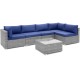 Close-up of the durable PE rattan weave on the 6-piece patio sofa set with navy cushions for stylish outdoor comfort.