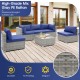 L-shaped 6 piece patio conversation sofa set in gray PE rattan with navy cushions and tempered glass coffee table for.