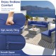 Navy 6-piece patio conversation sofa set with soft cushions and tempered glass coffee table, ideal for outdoor.