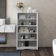 Freestanding white bathroom cabinet with adjustable shelves and glass doors, offering ample storage space for various.