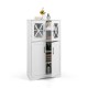 White freestanding bathroom cabinet with adjustable shelves and glass doors, offering ample storage space.