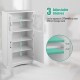 Freestanding white bathroom cabinet with 4 doors and 3 adjustable shelves for versatile storage solutions.