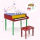 Multicolor 30-key wood toy grand piano with bench, music rack, and child-friendly design for kids aged 3-8.