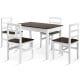 Compact 5-piece solid wood dining set in walnut with high-backed chairs and cushioned seats, perfect for kitchens.