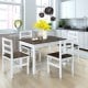 Compact 5-piece kitchen dining set in walnut with pine wood table and chairs, featuring cushioned seats for comfort.