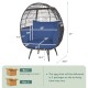 Dimensions of oversized patio rattan egg lounge chair with navy cushions, showcasing its spacious design for ultimate.