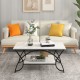 2-tier faux marble coffee table with black metal frame, featuring a white marble top and stylish arch design for.
