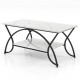 2-tier faux marble coffee table with a white marble top and black metal frame, perfect for stylish living room.