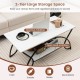 2-Tier faux marble coffee table with black metal frame, featuring a spacious white tabletop and open bottom shelf for.