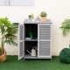 Garden potting bench table in gray featuring a spacious workstation with a metal tabletop, ideal for displaying potted.