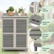 Garden potting bench table in gray with vented shutter doors, elevated legs, and two storage shelves for versatile use.