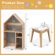 Kids house-shaped table and chair set in gray with storage, blackboard, and sturdy wood legs for play and learning.