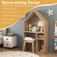 Kids house-shaped table and chair set in gray with storage, blackboard, and sturdy wooden structure for play and.