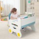 Kids drawing table and chair set in blue with spacious tabletop, watercolor pens, and ergonomic design for safe play.