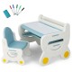 Close-up of the blue kids chair with backrest, designed for comfort and safety during drawing and learning activities.