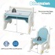 Kids drawing table and chair set in blue with spacious tabletop, ergonomic design, and safety features for ages 3-8.