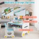 Kids drawing table and chair set in blue with built-in storage, ideal for drawing and learning activities.