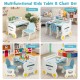 Kids drawing table and chair set in blue, featuring a spacious tabletop for drawing and ergonomic design for comfort.