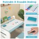 Kids drawing table with spacious graffiti surface, blue color, includes watercolor pens and easy-to-use eraser for.
