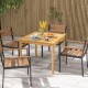 Square acacia wood outdoor dining table with umbrella hole, perfect for 4 persons, ideal for garden or patio use.