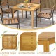Square acacia wood outdoor dining table with umbrella hole, featuring ventilated slats and a reinforced triangular.