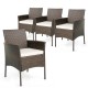 Set of 4 patio dining chairs with armrests, featuring durable PE wicker and soft cushions for outdoor comfort.