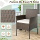 Mix brown PE rattan dining chair with cushion, featuring ergonomic design and sturdy metal frame for outdoor use.