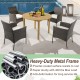 Set of 4 patio PE wicker dining chairs with armrests and cushions, featuring a durable metal frame for backyard use.