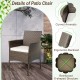 Detail of a patio chair featuring ergonomic backrest, curved armrests, and durable PE rattan for outdoor use.