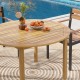 Round outdoor dining table made of acacia wood, spacious for 4, ideal for yard or poolside gatherings.