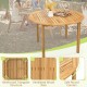 Round outdoor dining table made of acacia wood, featuring ventilated slats and reinforced structure for stability.